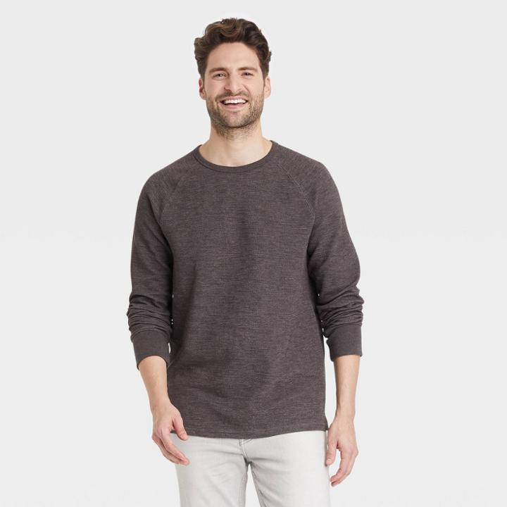 Men's Regular Fit Long Sleeve Crewneck T-shirt - Goodfellow & Co Dark Brown