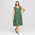 Women's Plus Size Polka Dot Sleeveless Ruffle Detail Wrap Maxi Dress - Who What Wear Green