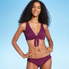 Shade & Shore Women's Lightly Lined Tie-front Pique Textured Bikini Top - Shade &