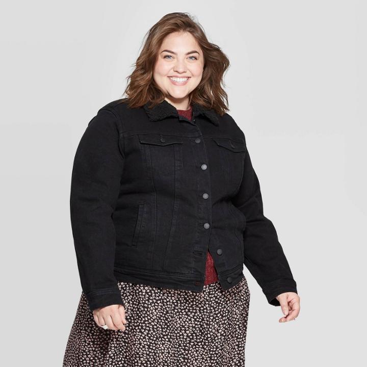 Women's Plus Size Sherpa Collared Denim Jacket - Universal Thread Black 4x, Women's,