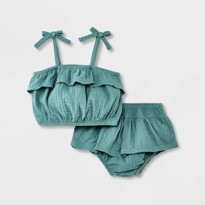 Grayson Mini Baby Girls' 2pc Swiss Dot Top & Bottom Set - Blue Newborn