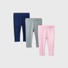 Baby Girls' 3pk Leggings - Cat & Jack Gray/pink/blue 3-6m, Blue/gray/pink