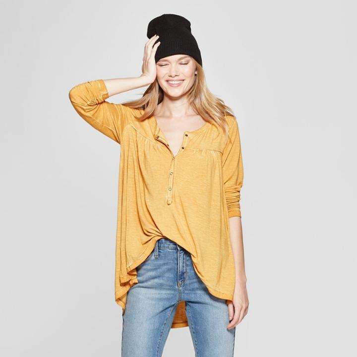 Women's Long Sleeve Henley - Knox Rose Honey Yellow