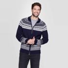 Men's Jacquard Casual Fit Long Sleeve Fairisle Holiday Cardigan - Goodfellow & Co Navy Xl,