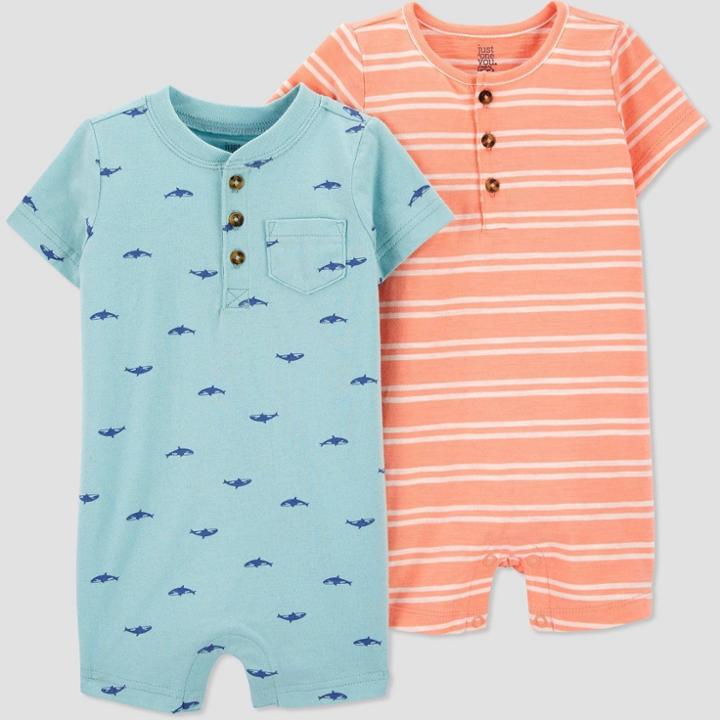 Baby Boys' 2pk Striped Blue Whale Romper - Just One You Made By Carter's Orange Newborn