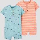 Baby Boys' 2pk Striped Blue Whale Romper - Just One You Made By Carter's Orange Newborn