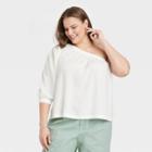 Women's Plus Size Puff Long Sleeve One Shoulder Top - A New Day White