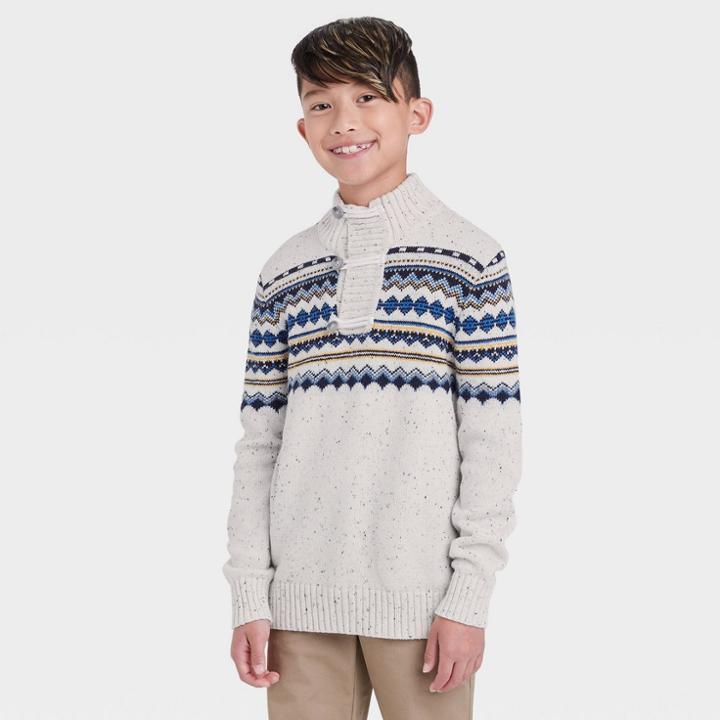 Boys' Fair Isle Mock Neck Sweater - Cat & Jack Navy/gold/cream