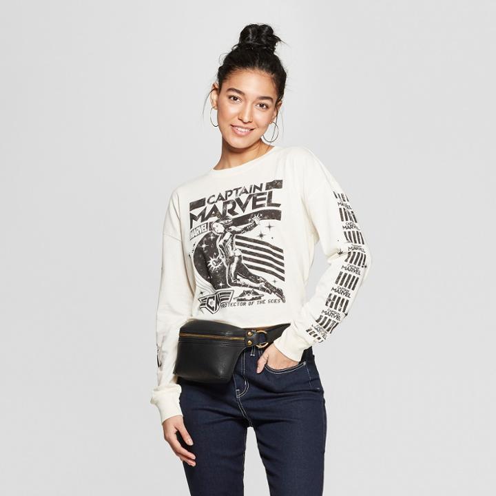 Women's Captain Marvel Long Sleeve Graphic T-shirt (juniors') - White