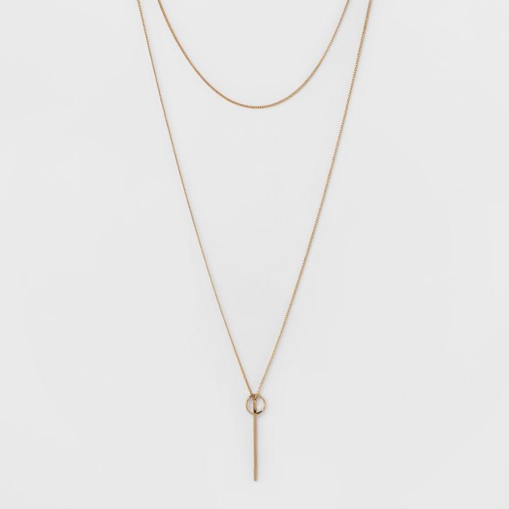 Circle & Bar Two Row Long Necklace - A New Day Gold