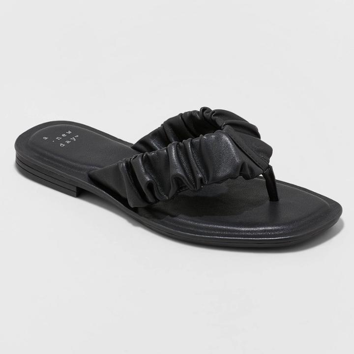 Women's Blossom Scrunched Flip Flop Sandals - A New Day Black