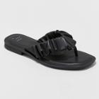 Women's Blossom Scrunched Flip Flop Sandals - A New Day Black