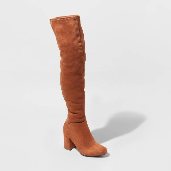 Women's Tonya Microsuede Heeled Fashion Boots - A New Day Cognac