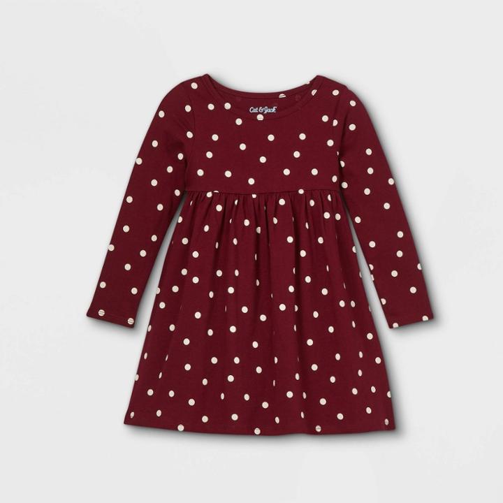 Toddler Girls' Long Sleeve Dress - Cat & Jack Burgundy