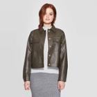 Women's Long Sleeve Boxy Leather Jacket - Prologue Olive Xs, Women's, Brown