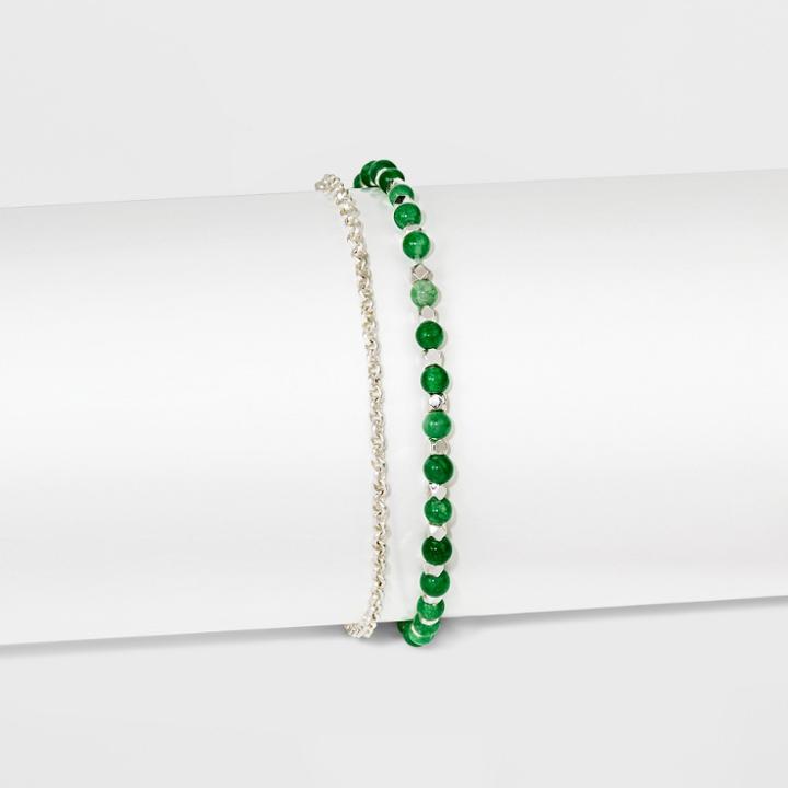 Silver Plated Green Aventurine Bead Pave Disc Bracelet - A New Day