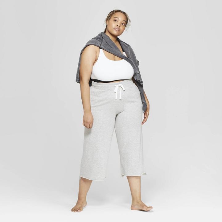 Women's Plus Size Cropped Wide Leg Lounge Pants - Colsie Gray