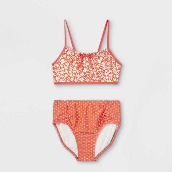 Girls' Floral High Waist 2pc Bikini Set - Cat & Jack Rust
