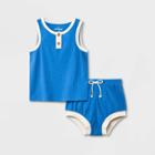 Baby 2pc Ribbed Henley Top & Bottom Set - Cat & Jack Blue