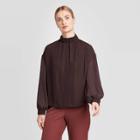 Women's Long Sleeve High Neck Mixed Media Top - Prologue Brown