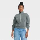 Women's Henley Neck Fleece Sweatshirt - Universal Thread Dark Gray