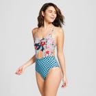 Social Angel Women's Floral Cut Out One Piece - Navy/pink