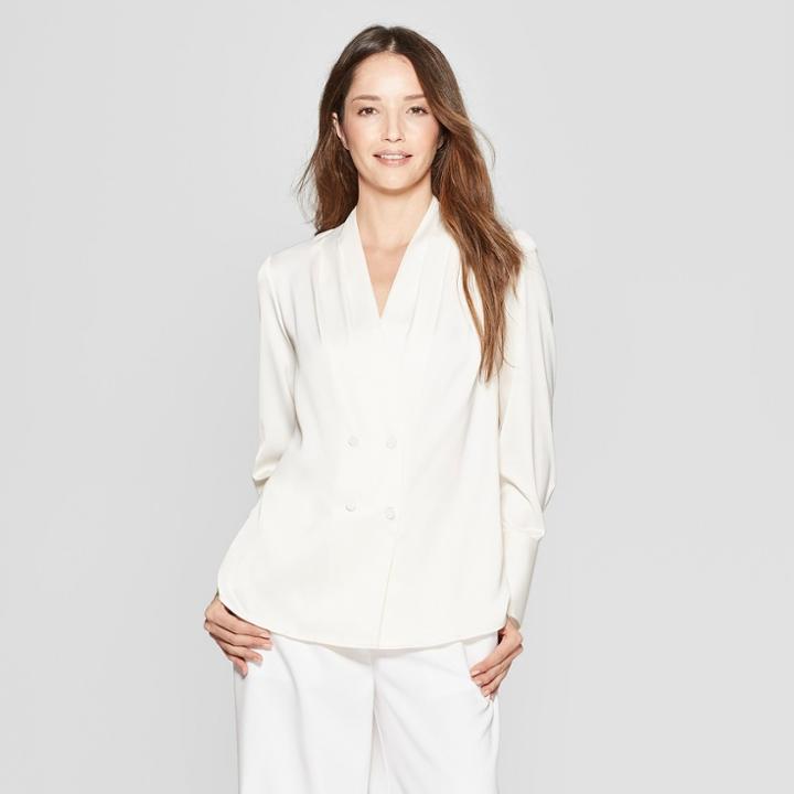 Women's Long Sleeve Tuxedo Blouse - Prologue Cream