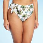 Women's Tie Front High Leg High Waist Bikini Bottom - Xhilaration Palm Print L, Women's, Size: