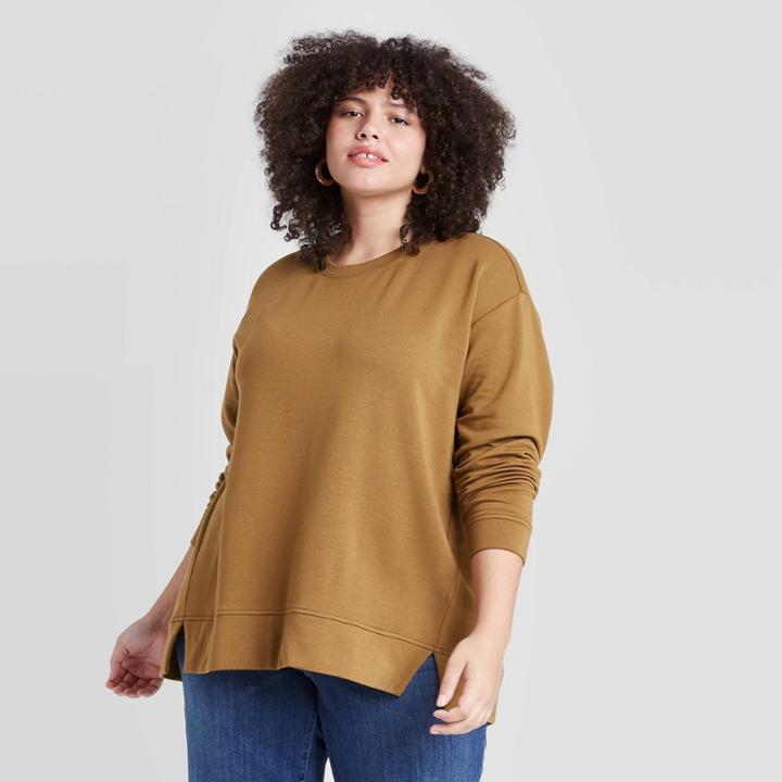 Women's Plus Size Crewneck Essential Sweatshirt - Ava & Viv Olive X, Green