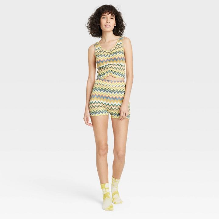Women's Chevron Print Tiny Tank And Shorts Pajama Set - Colsie Yellow