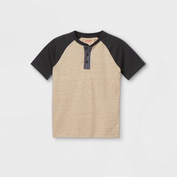 Boys' Short Sleeve Baseball Henley Shirt - Cat & Jack Cream/navy Xxl, Ivory/blue