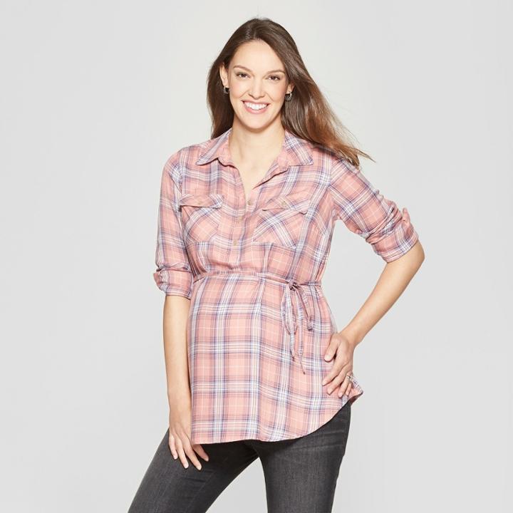 Maternity Plaid Popover Tunic - Isabel Maternity By Ingrid & Isabel Rose Plaid