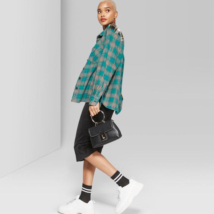 Women's Long Sleeve Mixed Plaid - Wild Fable Emerald