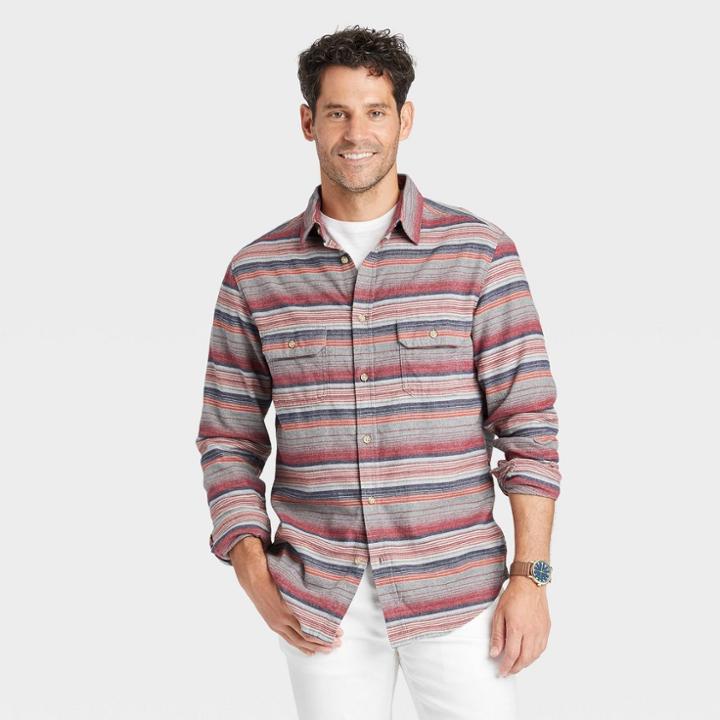 Men's Standard Fit Premium Flannel Long Sleeve Button-down Shirt - Goodfellow & Co