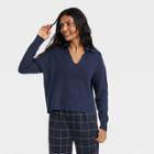 Women's Collared Polo Ribbed Pullover Sweater - A New Day Navy Blue