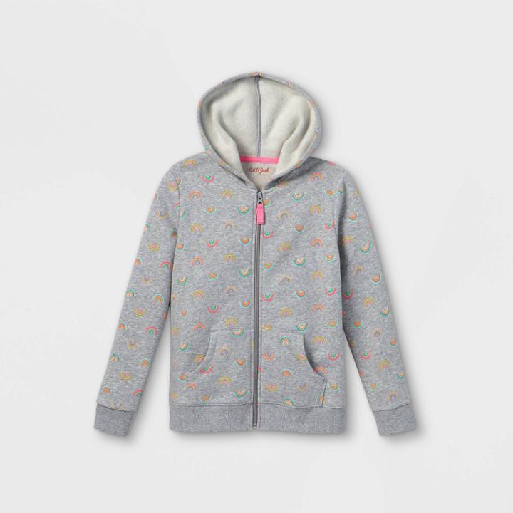 Girls' Printed Zip-up Fleece Hoodie - Cat & Jack Gray