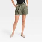 Women's High-rise Pleat Front Shorts - A New Day Olive