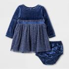 Baby Girls' Velvet Dress - Cat & Jack Navy Newborn, Girl's, Blue