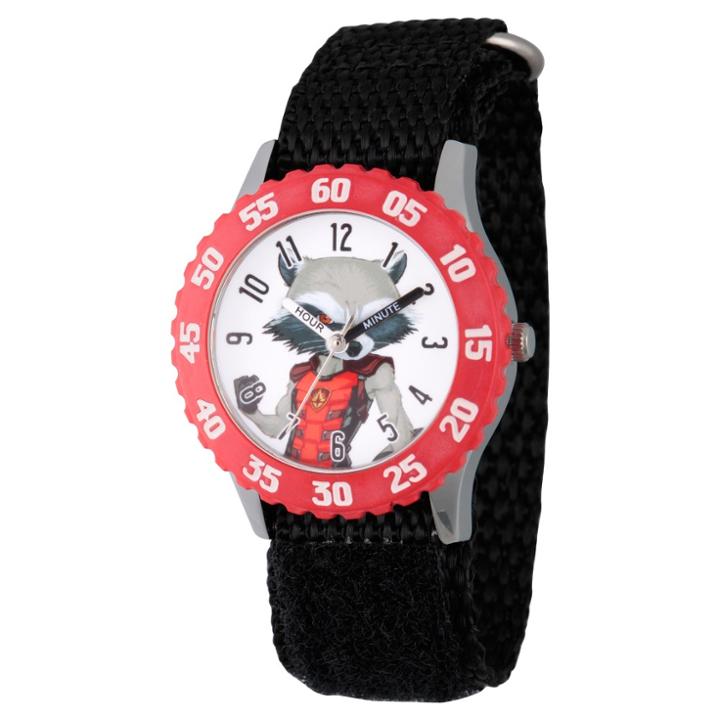 Disney Boys' Marvel Guardians Of The Galaxy Evergreen Rocket Raccoon Stainless Steel Time Teacher Watch - Black