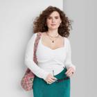 Women's Plus Size Long Sleeve Fitted Sweetheart Neck T-shirt - Wild Fable White