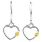 Journee Collection 1/10 Ct. T.w. Round-cut Cz Heart Dangle Pave Set Earrings In Sterling Silver - Yellow, Girl's