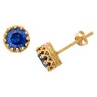 Tiara 6mm Round-cut Sapphire Crown Earrings In Gold Over Silver, Girl's, Sapphire/yellow