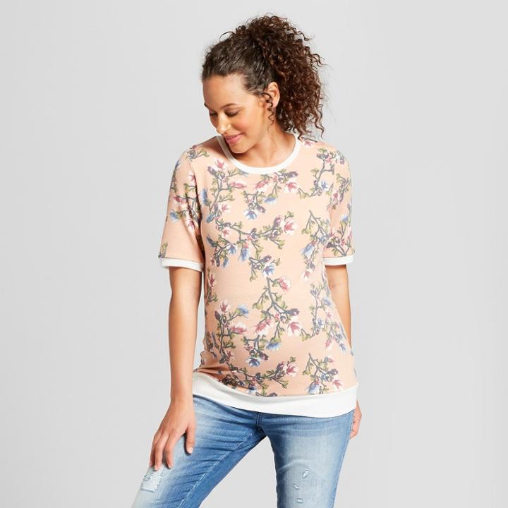 Maternity Floral Print Elbow Sleeve Sweatshirt - Macherie Peach Xl, Infant Girl's, Orange