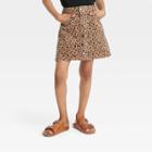 Girls' Button-front Animal Print Jeans Skirt - Cat & Jack Brown