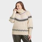 Women's Plus Size Turtleneck Pullover Sweater - A New Day Oatmeal Fair Isle
