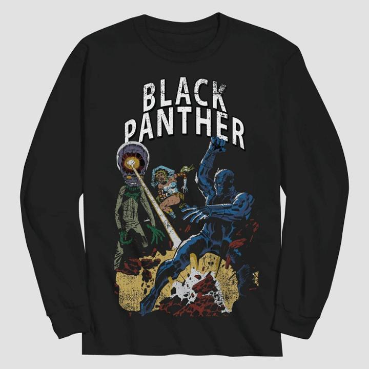 Men's Disney Black Panther Long Sleeve Graphic T-shirt - Black
