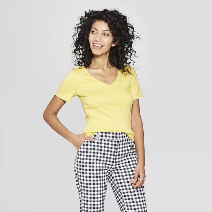 Women's Short Sleeve V-neck T-shirt - A New Day Yellow