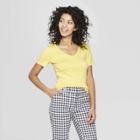 Women's Short Sleeve V-neck T-shirt - A New Day Yellow