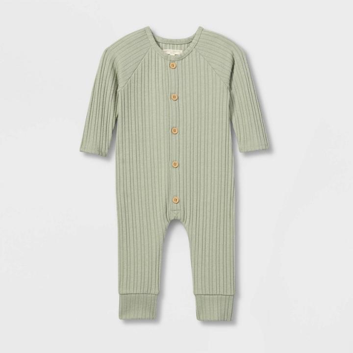 Grayson Collective Baby Cozy Ribbed Button-front Bodysuit - Sage Green