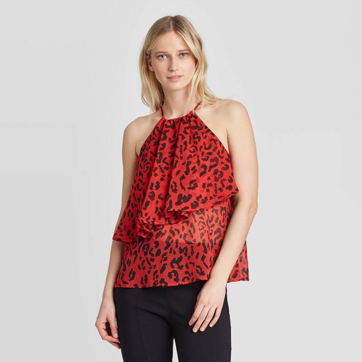 Women's Animal Print Halter Neck Top - Who What Wear Red